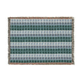 Mid Century Modern Cotton Throw Blanket | 1960s Inspired Geometric Pattern | Retro Green Sofa Throw with Fringe