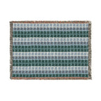 Retro green blue and cream geometric woven blanket with repeating bands