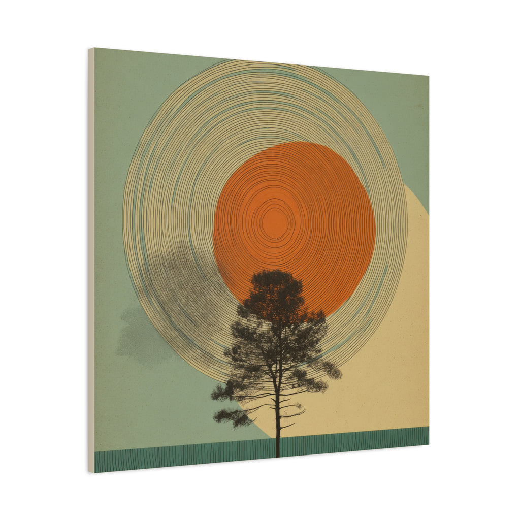 Tree Ring Wall Art | Mid Century Wall Art | Abstract Canvas Of Sun And Tree Nature Landscape