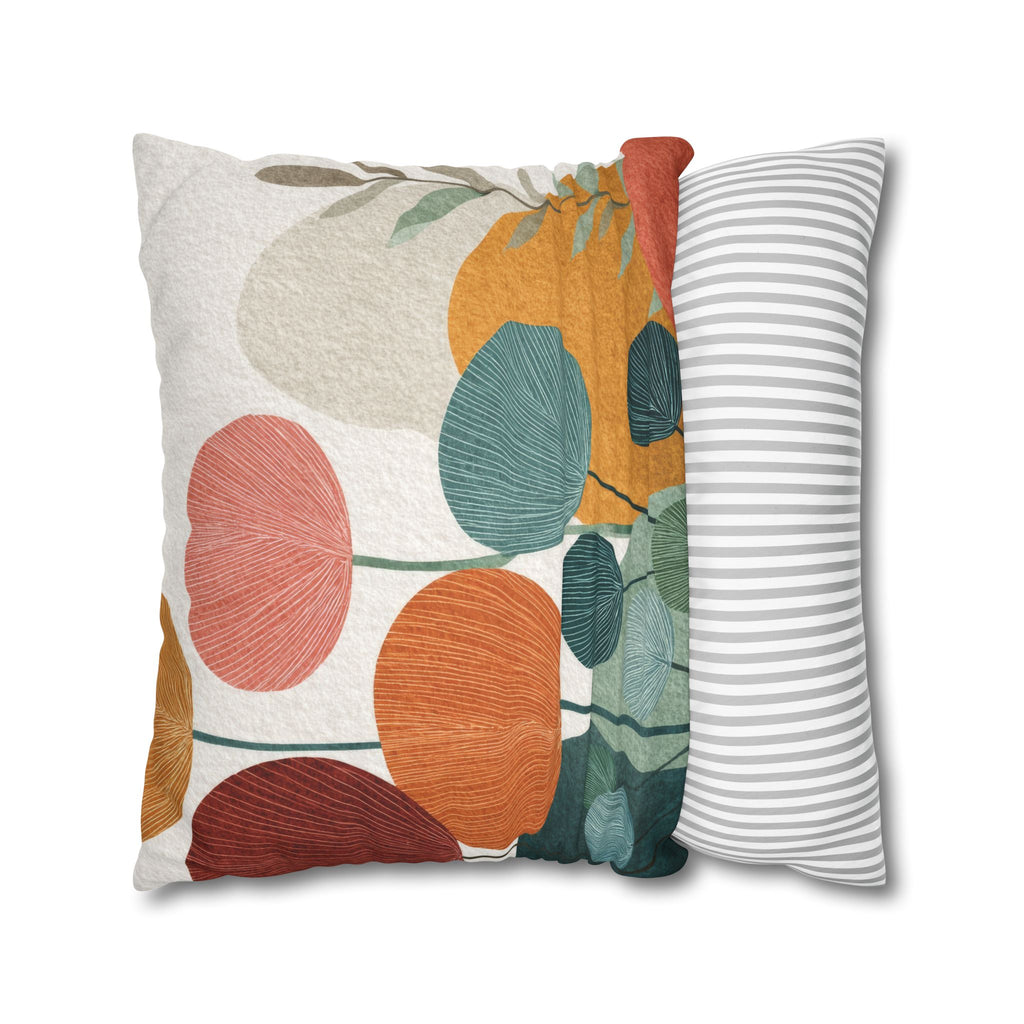Mid-Century Watercolor Botanical Faux Suede Square Pillowcase