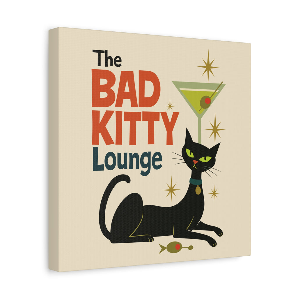 Mid Century Modern Cat Art - Cat Fine Art Canvas-Bad Kitty Lounge Decor - Cat Art Wall - Art for Cat Lovers - Retro Cat Decor