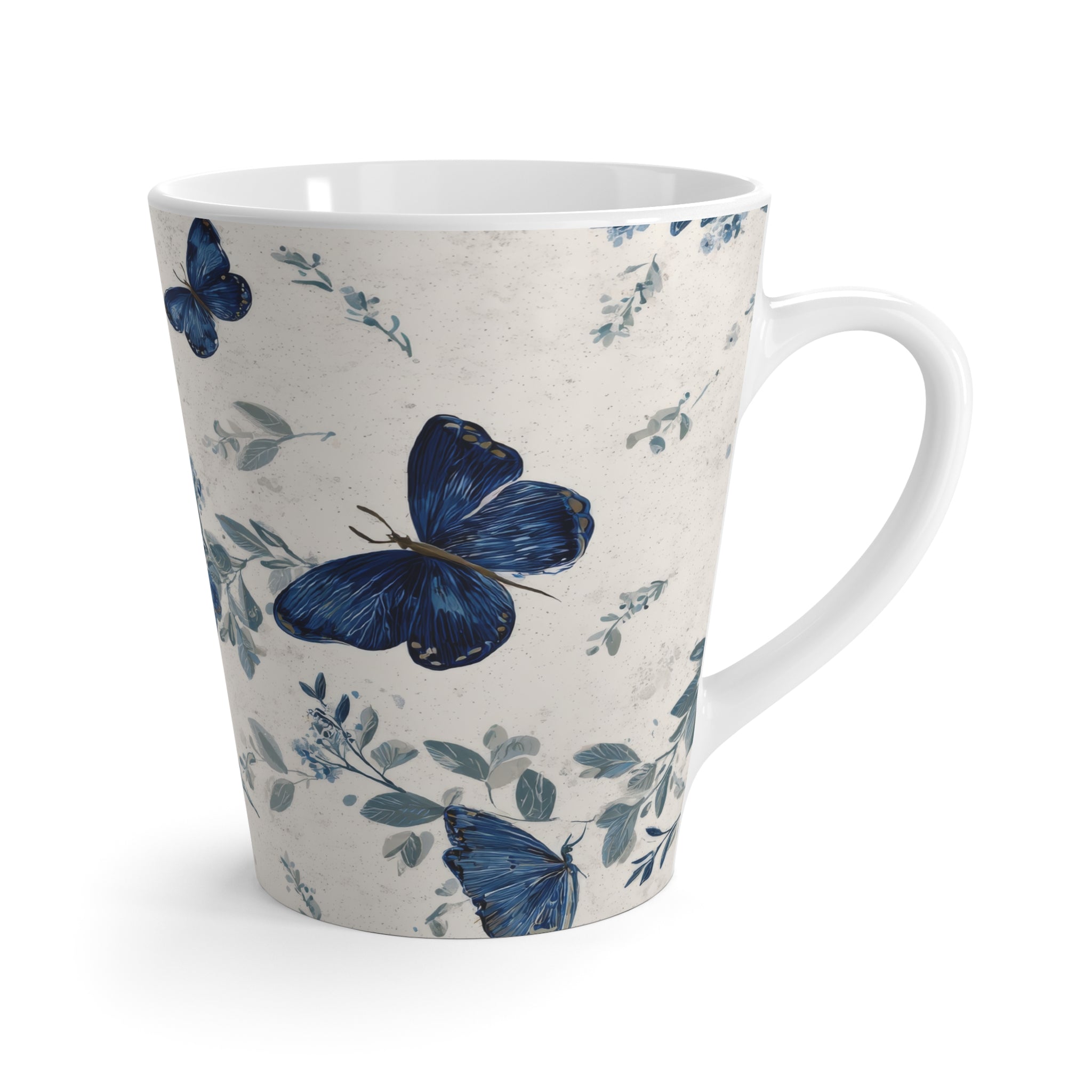Vintage Blue Botanical Butterfly Latte Mug | Cottagecore Coffee Cup
