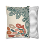 Mid Century Coral Teal Botanical Faux Suede Pillow Case | Modern Floral Decorative Accent