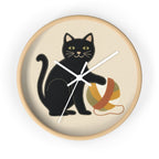 Black Cat Yarn Wall Clock, Modern Minimalist Cat Decor, Knitting & Crochet Lover Gift, Playful Nursery or Craft Room Clock