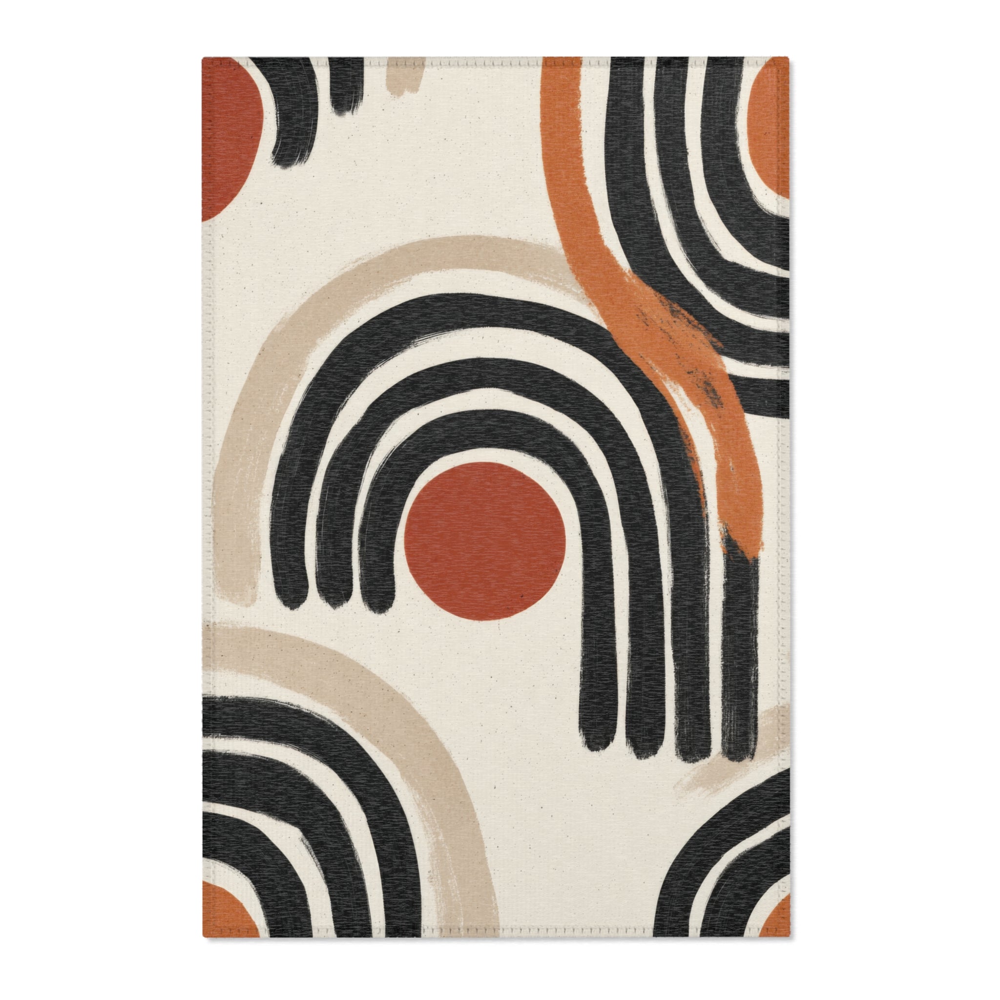 Hand-Drawn Arches MCM Area Rug | Modern Sun Dot Pattern, Neutral Tan Terracotta