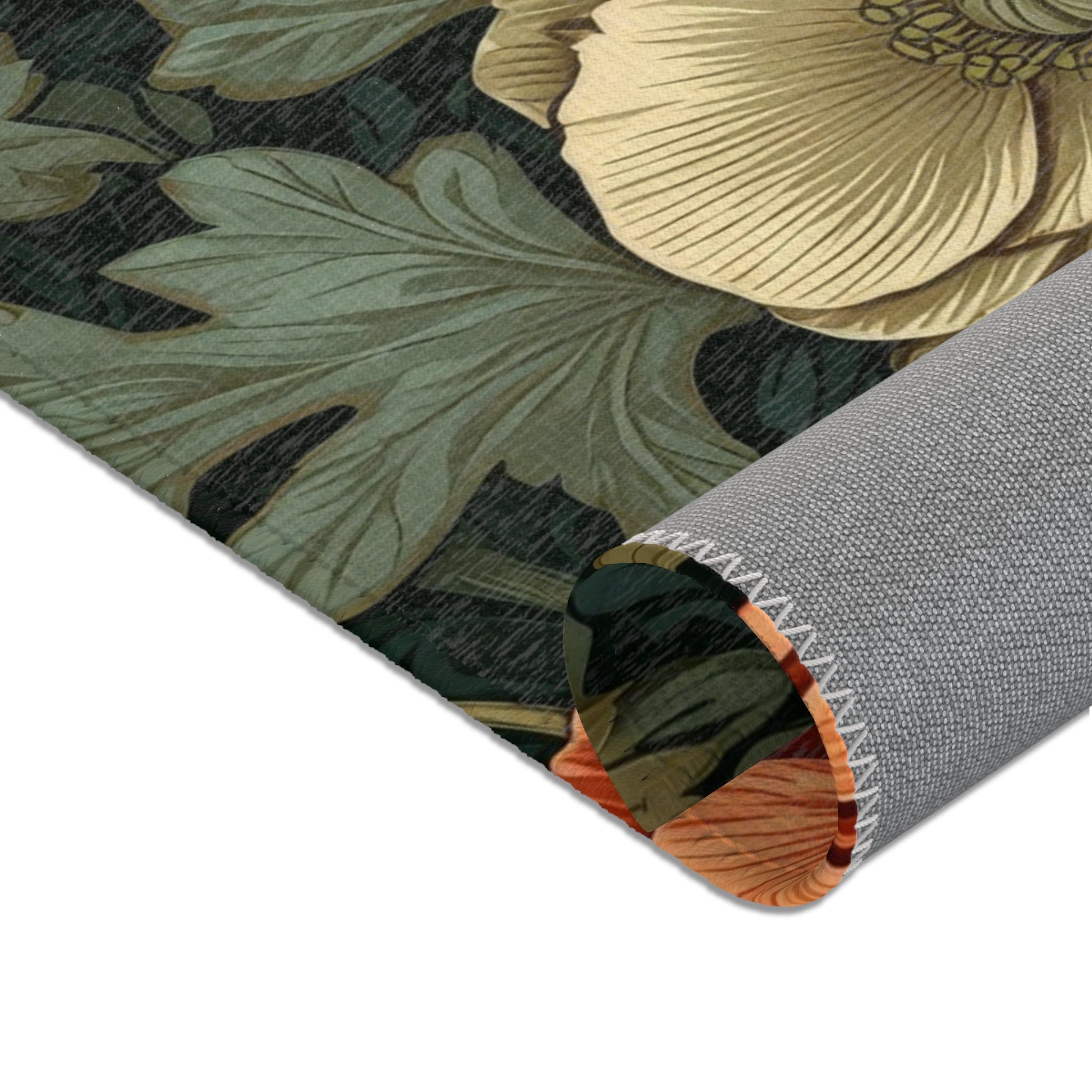 William Morris Botanical Poppy Area Rug | Coral Orange, Teal Green Arts & Crafts