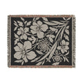 Neutral Japanese-Inspired Midnight Botanicals Floral Pattern Woven Blanket | Botanical Throw, Fringe Edge