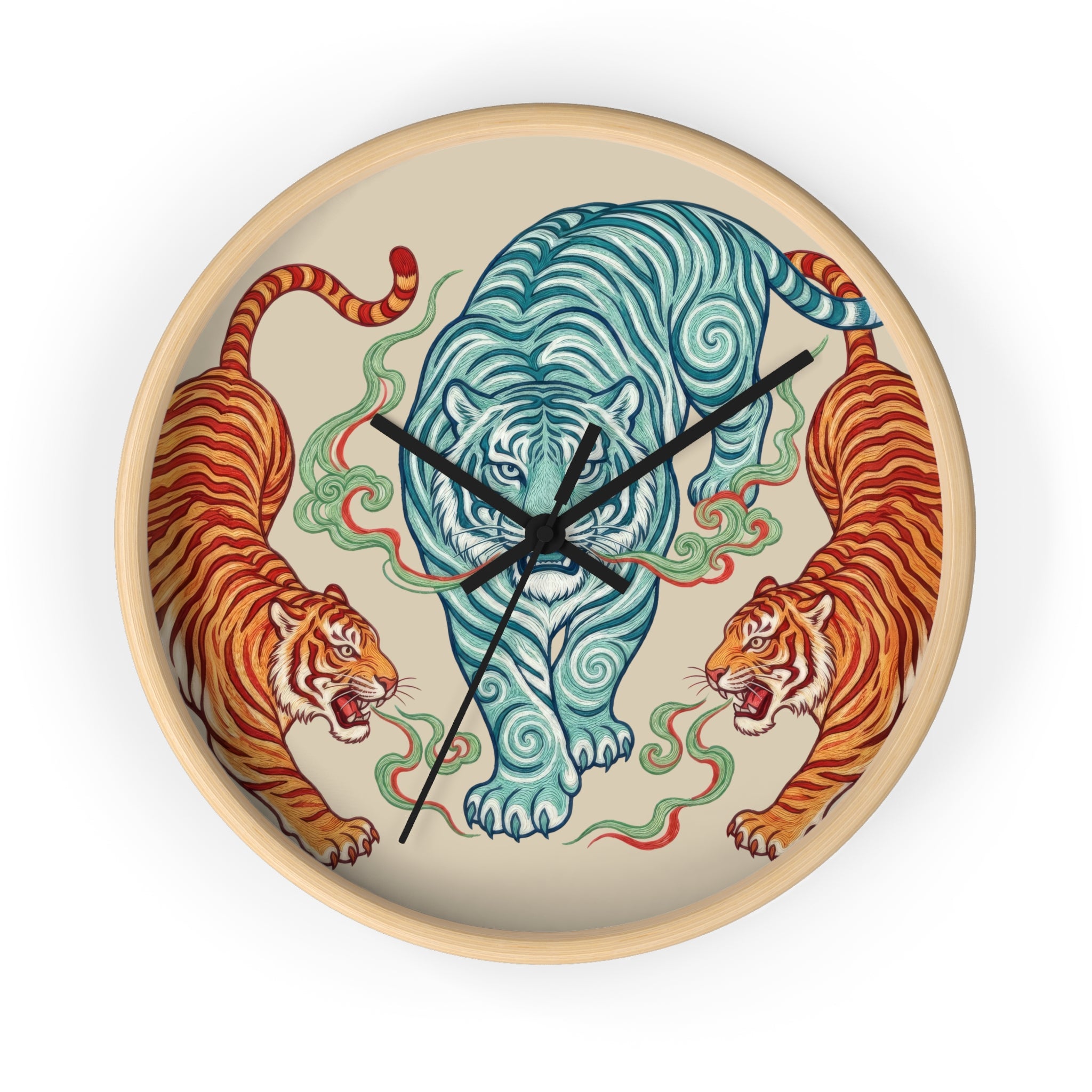 Chinoiserie Three Tigers Wall Clock | Mid Century Modern