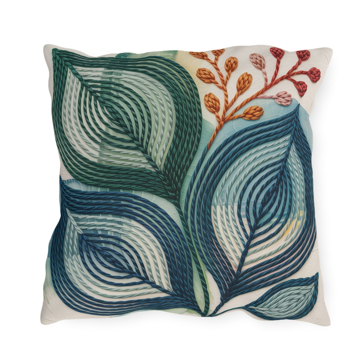 Abstract Teal Leaf Outdoor Pillow | Botanical Patio Decor