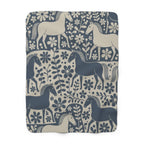 Navy and cream Dala horse sherpa blanket with Scandinavian flowers