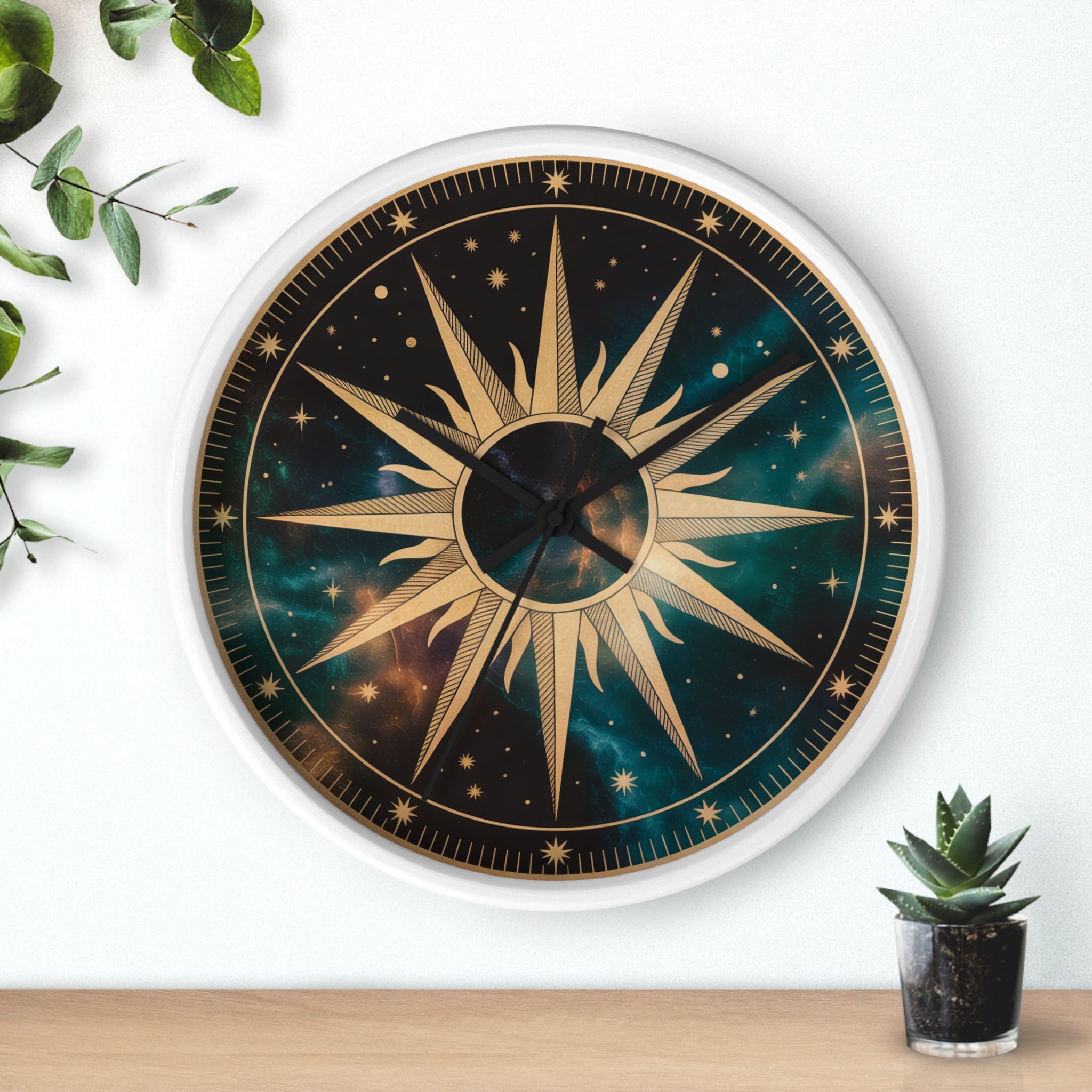 Gold Sunburst Celestial Wall Clock | Galaxy Vintage-Metallic