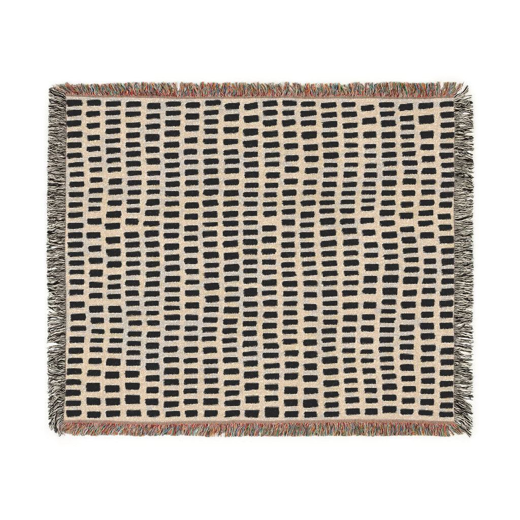 Updated Hand-Drawn Grid Texture Woven Blanket | Cream Background