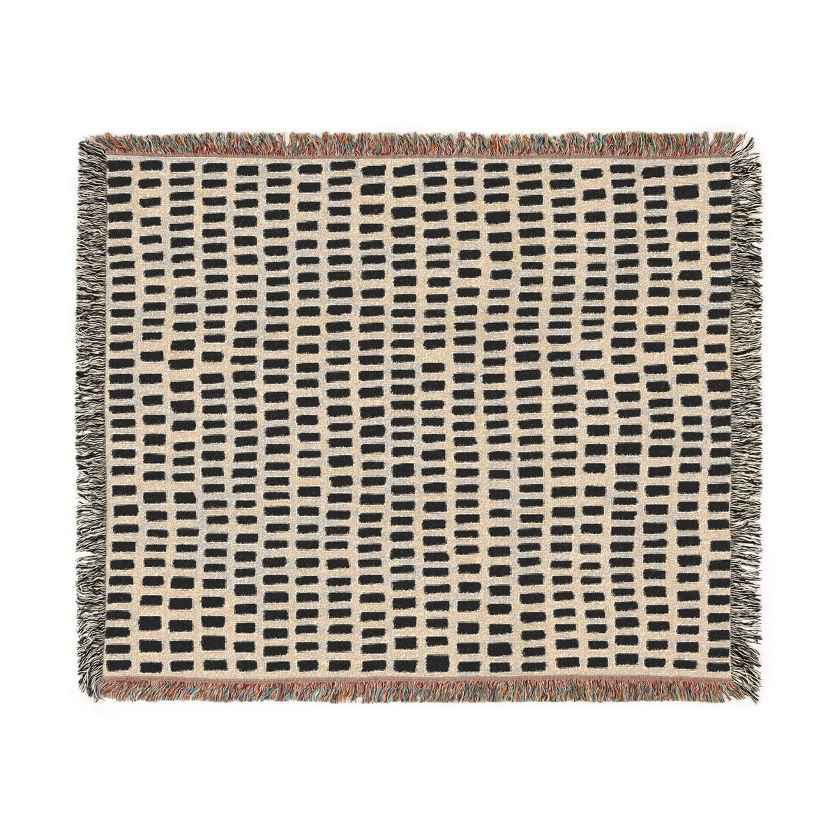 Updated Hand-Drawn Grid Texture Woven Blanket | Cream Background