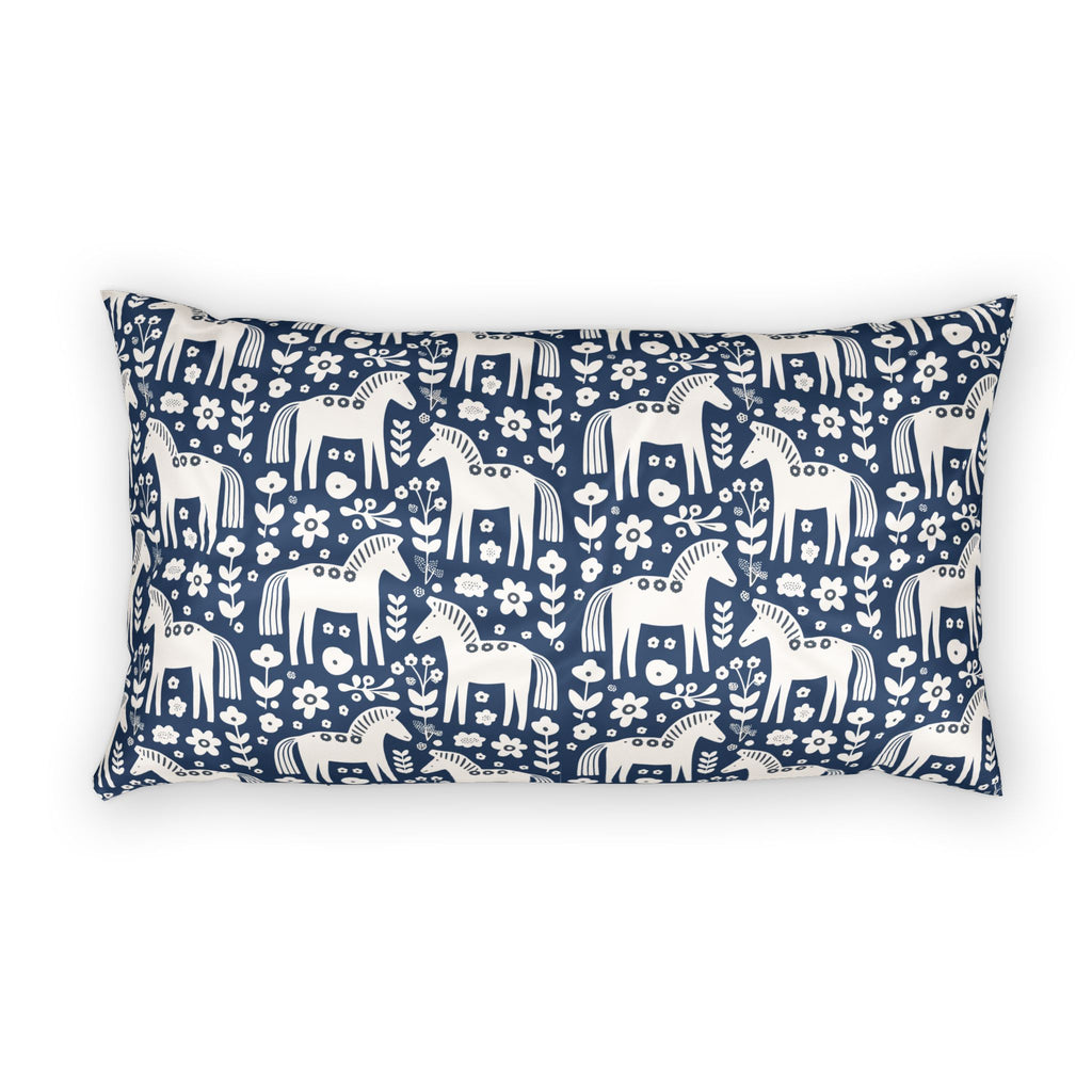 Scandinavian Dala Horse Pattern Cotton Pillow Sham | Navy Folk Art