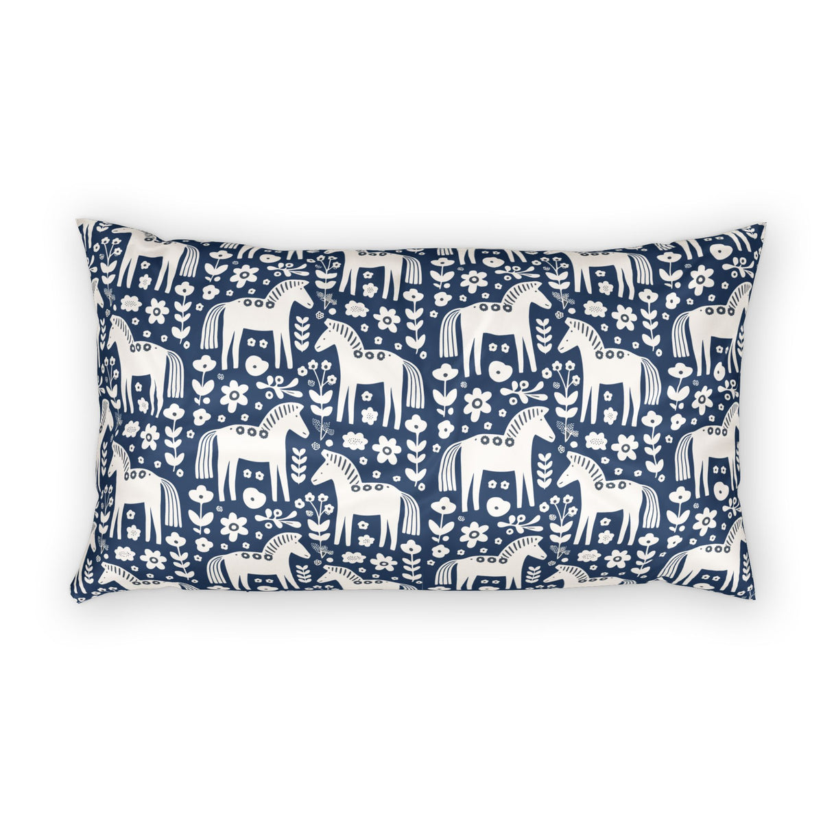 Scandinavian Dala Horse Pattern Cotton Pillow Sham | Navy Folk Art