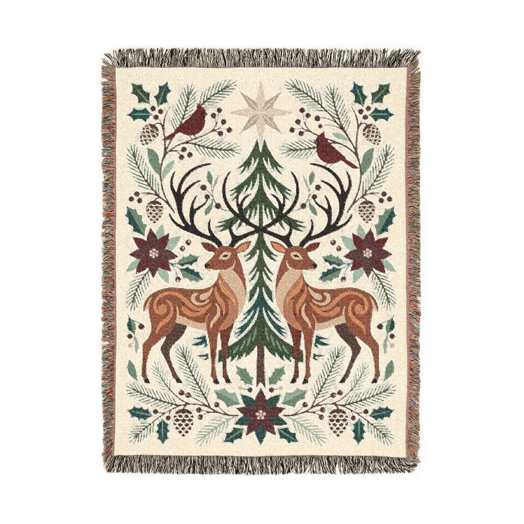Folk Fox & Floral Woven Blanket | Tapestry Throw