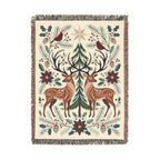 Folk Fox & Floral Woven Blanket | Tapestry Throw