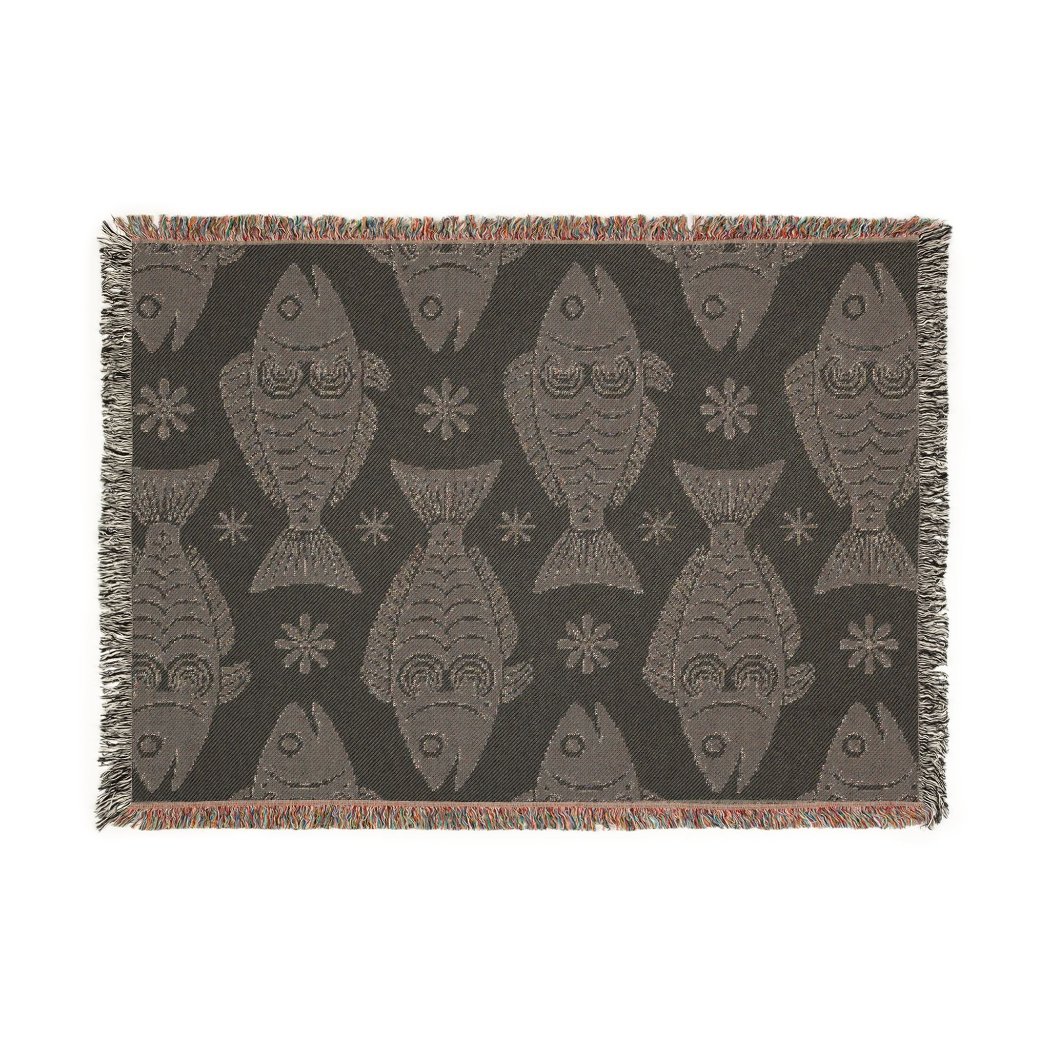 Scandinavian Dala Fish Pattern Woven Blanket | Folk Art