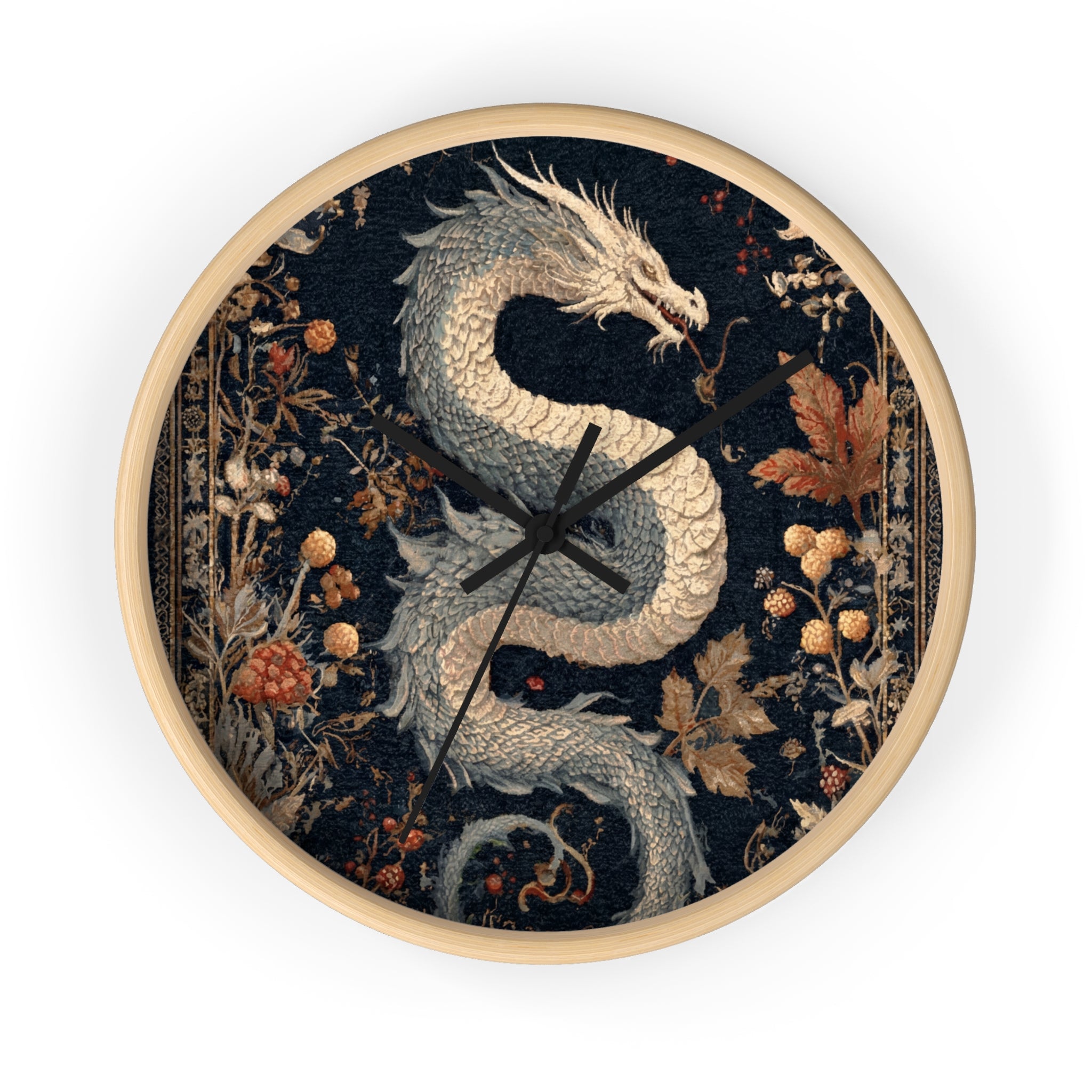Botanical Dragon Tapestry Clock | Dark Academia Cottage Goth Decor