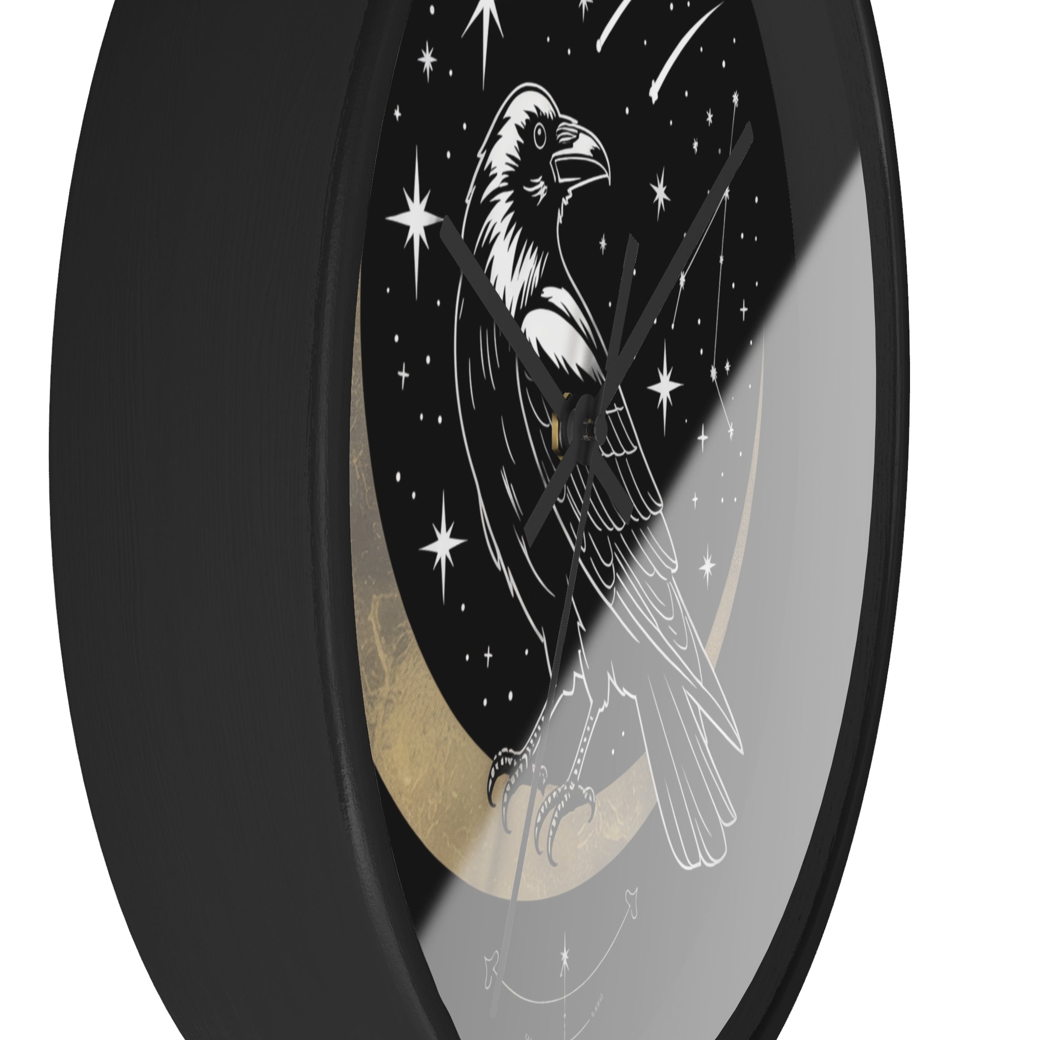 Raven Crescent Moon Wall Clock | Gothic Celestial Stars, Witchy Dark Academia