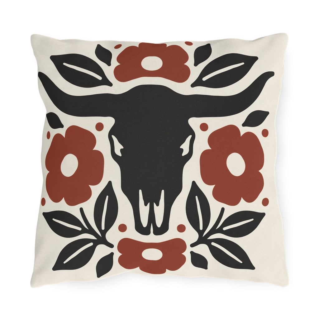 Longhorn Floral Outdoor Lumbar Pillow | Western Fall Decor