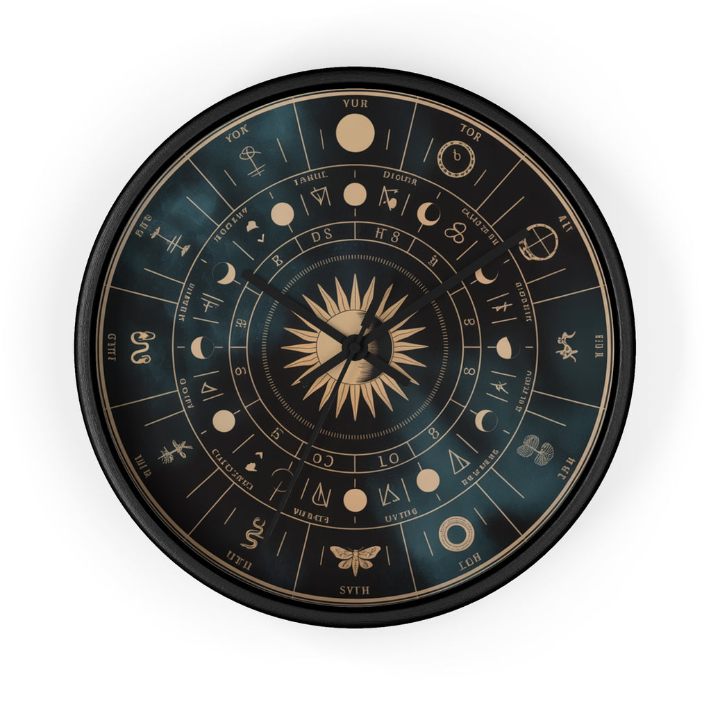 Eclipse Sun Occult Chart Wall Clock | Alchemical Glyphs, Antique Gold