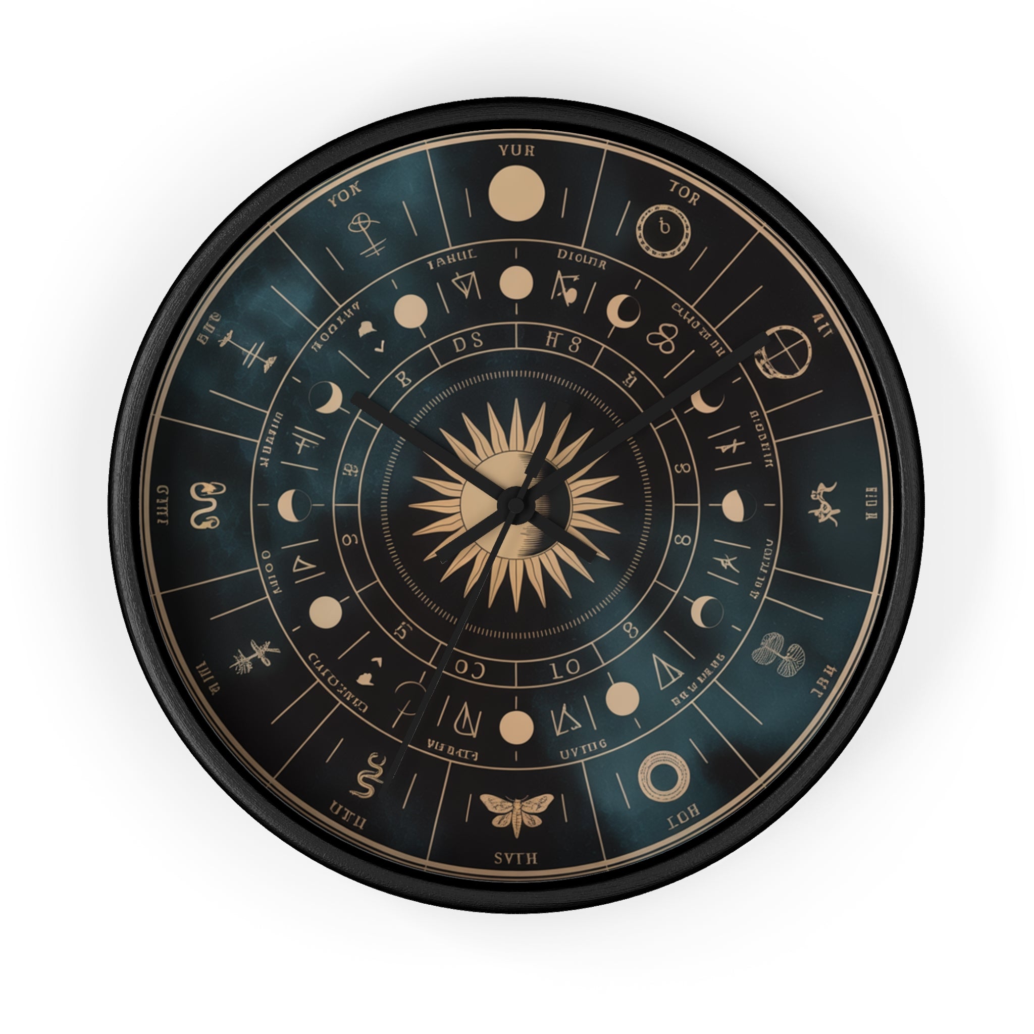 Eclipse Sun Occult Chart Wall Clock | Alchemical Glyphs, Antique Gold