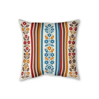Retro folk floral stripe faux linen throw pillow, alternate view