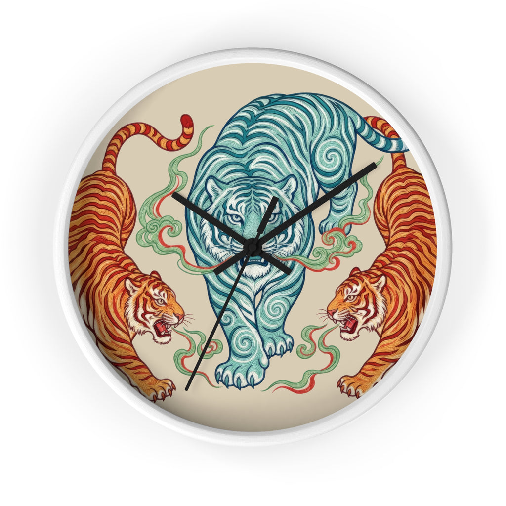 Chinoiserie Three Tigers Wall Clock | Mid Century Modern