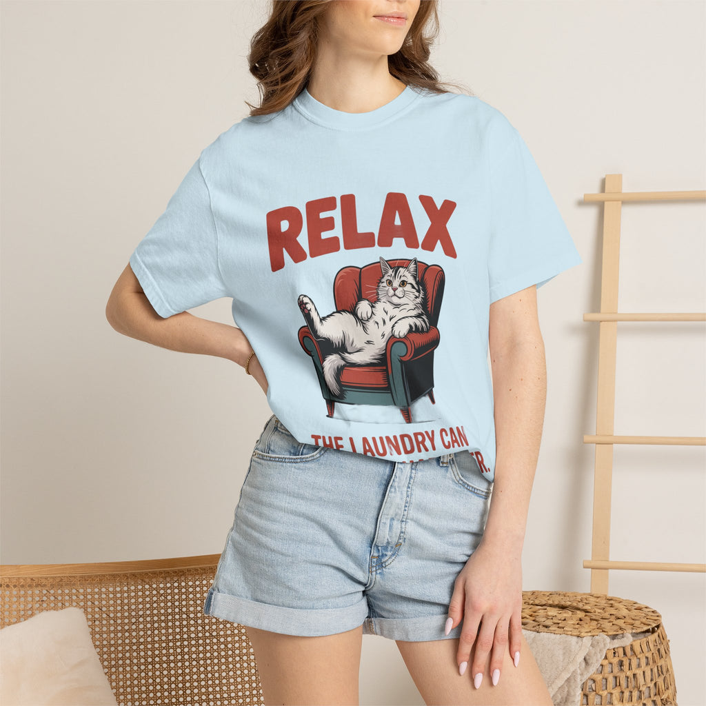 Funny Cat Shirt, Relax The Laundry Can Develop Character Tee, Retro Cat Lover Gift, Vintage Lazy Cat Graphic