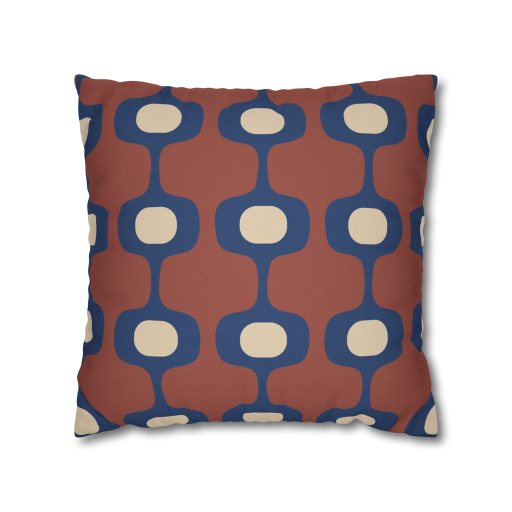 Mid-Century Geometric Repeat Square Pillowcase | Terracotta Navy Cream
