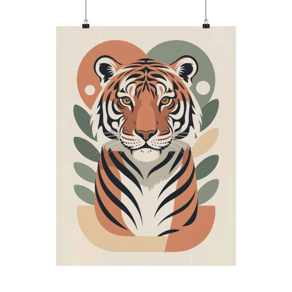 Mid-Century Tiger Poster | Retro Clay Orange, Sage Green Wall Art
