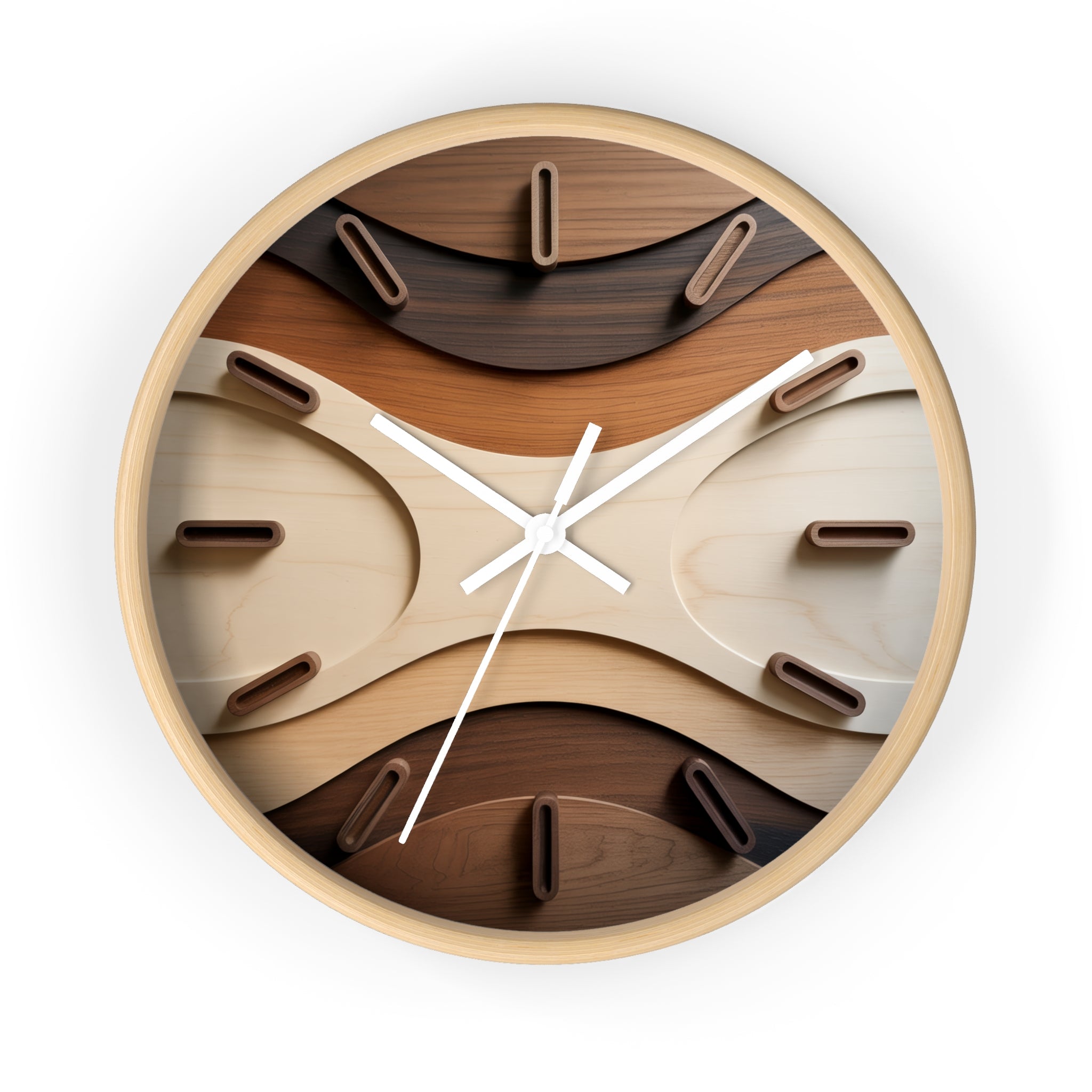 Mid Century Modern Clock Face Design, Geometric Starburst Artwork, Marquetry-Style Pattern, Neutral Scandinavian Decor