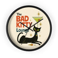 Bad Kitty Lounge Wall Clock | Mid Century Cat Martini Retro Kitchen Decor