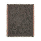 Neutral Japanese-Inspired Midnight Botanicals Floral Pattern Woven Blanket | Botanical Throw, Fringe Edge