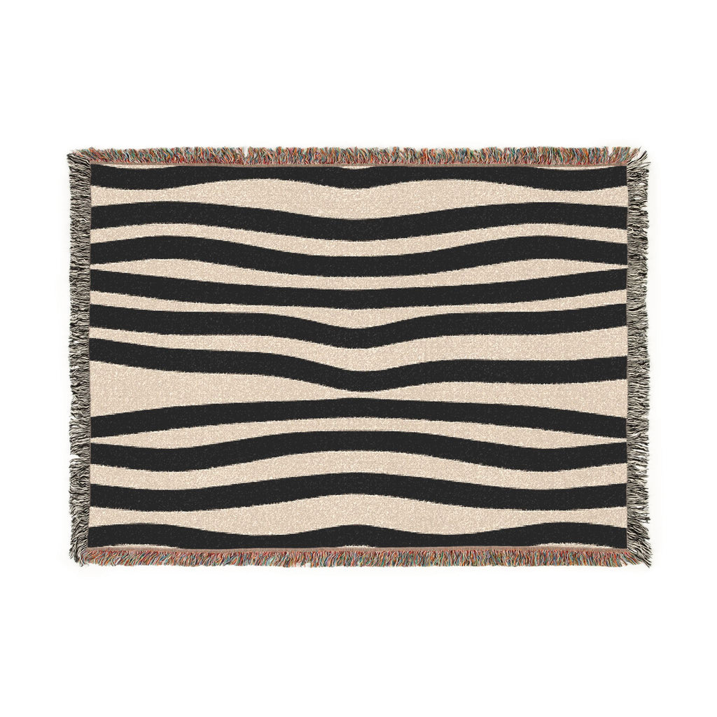 Abstract black stripe woven throw blanket in a horizontal size