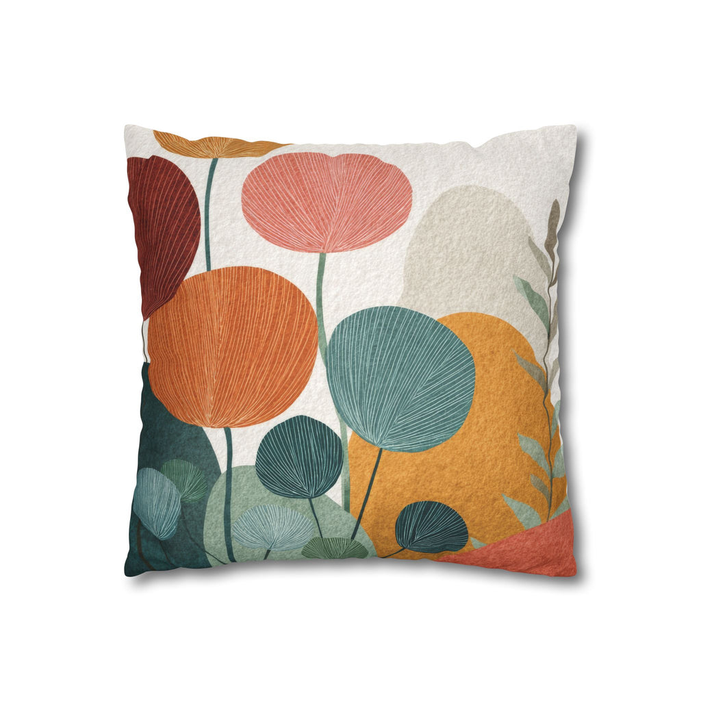 Mid-Century Watercolor Botanical Faux Suede Square Pillowcase