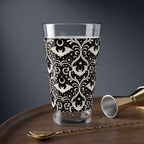Gothic Bat Damask Mixing Glass | 16 oz Halloween Drinkware