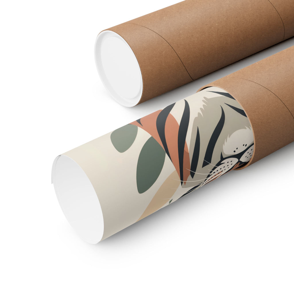 Mid-Century Tiger Poster | Retro Clay Orange, Sage Green Wall Art