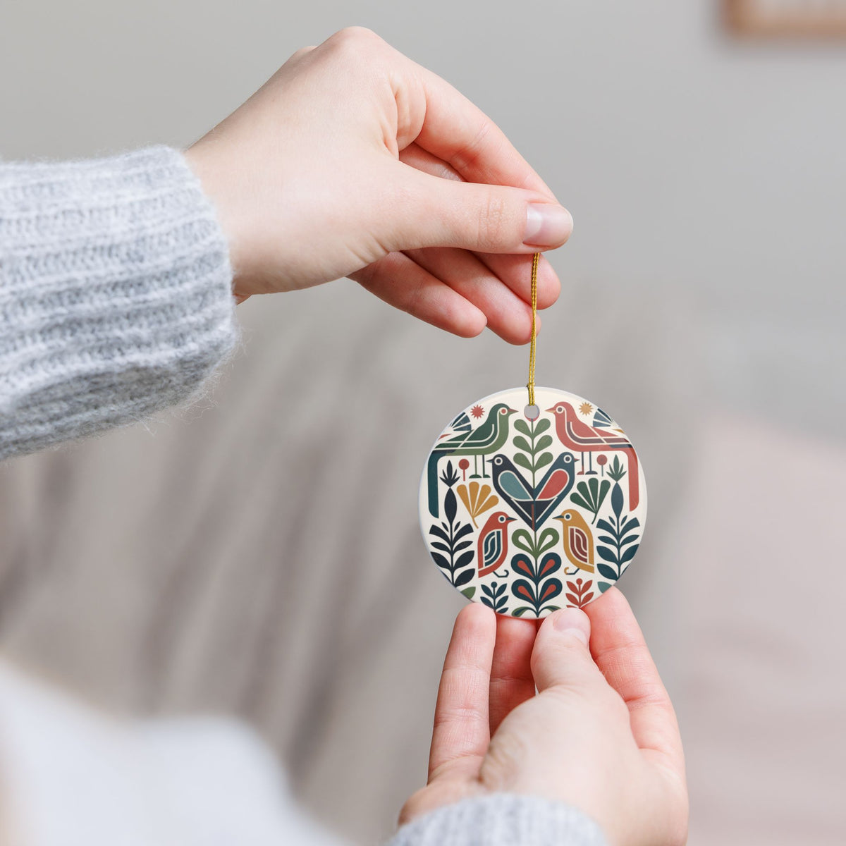Scandinavian Folk Bird Ornament | Personalized Name & Year