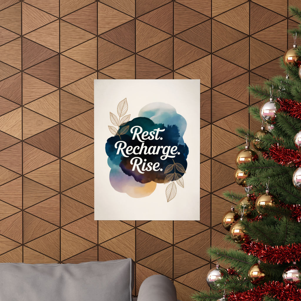 Rest Recharge Rise Poster | Motivational Wall Art, Modern Minimalist Print, Mindfulness Decor