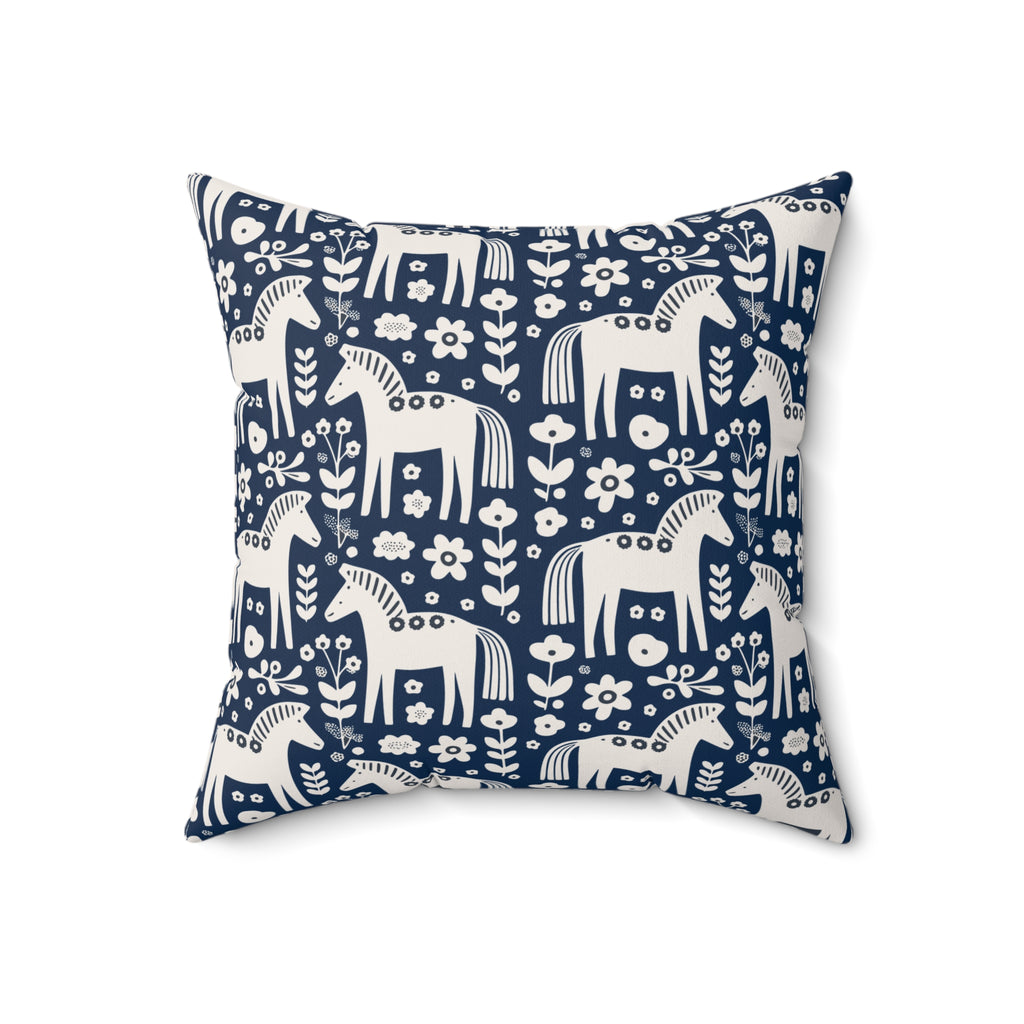 Scandinavian Folk Horses Throw Pillow | Square Pillow with insert