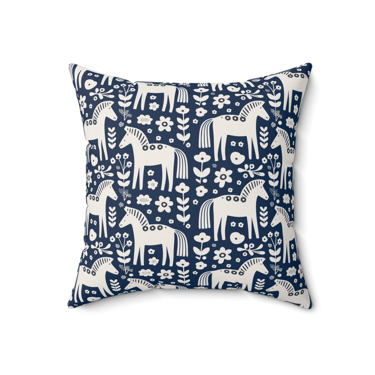 Scandinavian Folk Horses Throw Pillow | Square Pillow with insert
