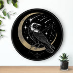 Raven Crescent Moon Wall Clock | Gothic Celestial Decor
