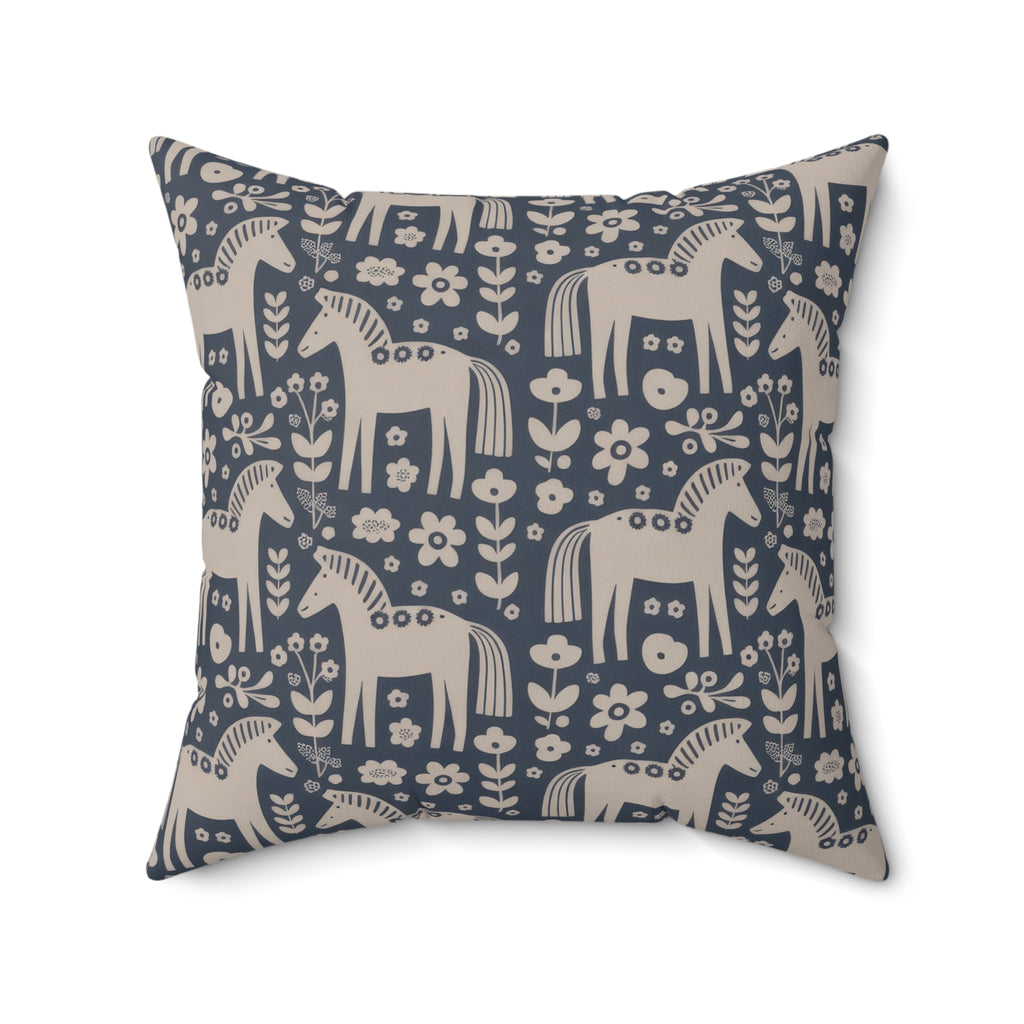 Scandinavian Folk Horses Throw Pillow | Square Pillow with insert