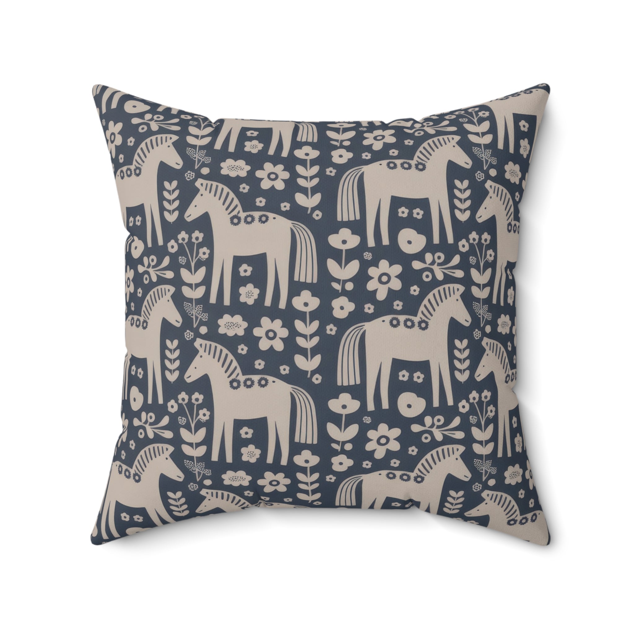 Scandinavian Folk Horses Throw Pillow | Square Pillow with insert