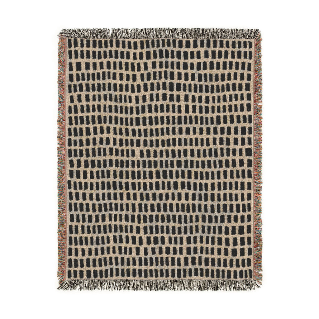 Updated Hand-Drawn Grid Texture Woven Blanket | Cream Background