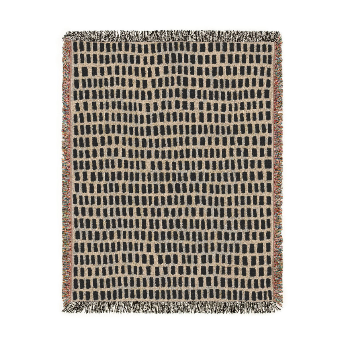 Updated Hand-Drawn Grid Texture Woven Blanket | Cream Background