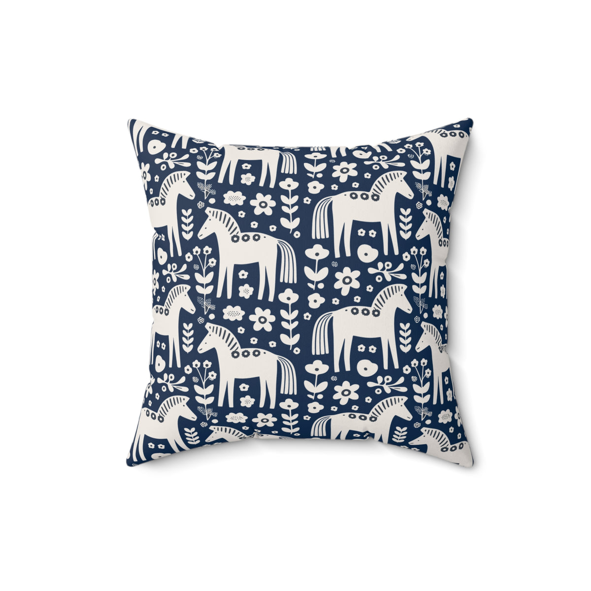Scandinavian Folk Horses Throw Pillow | Square Pillow with insert