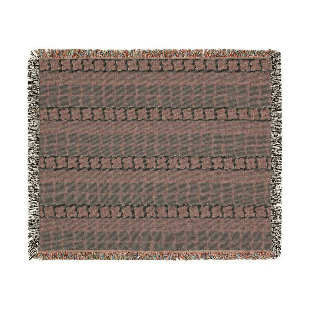 Mid Century Modern Cotton Throw Blanket | 1960s Inspired Geometric Pattern | Retro Green Sofa Throw with Fringe